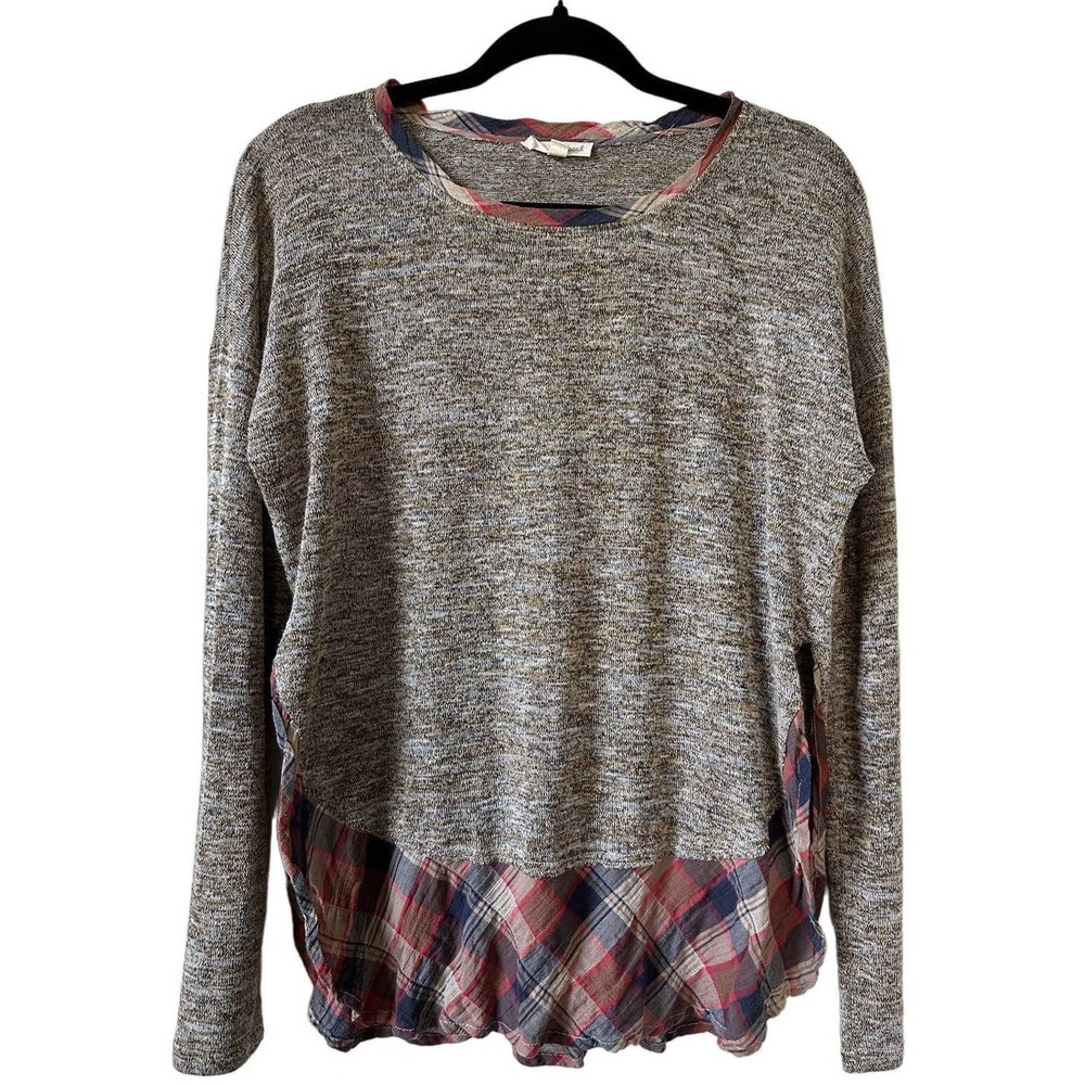 Hem & Thread Womens Long Sleeve Sweater with Flannel Print Detail Size Small